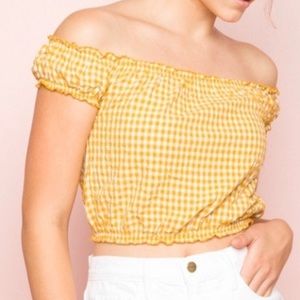BRANDY MELVILLE OFF THE SHOULDER GINGHAM TOP